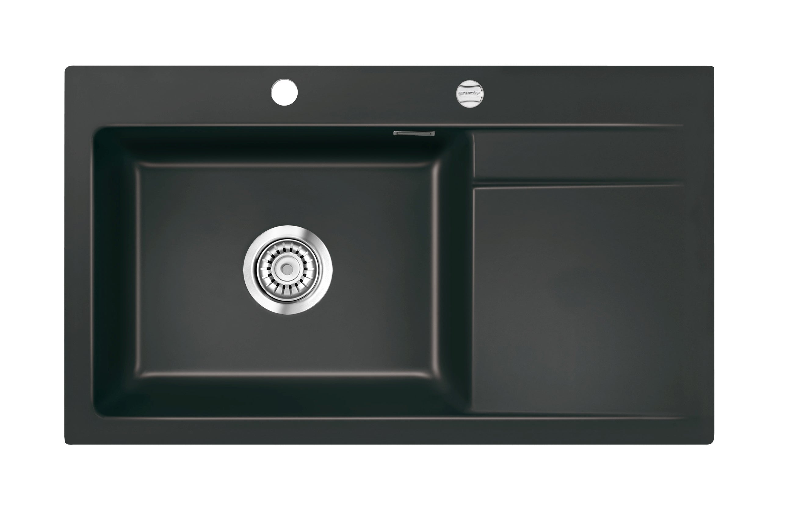 SYSTEMCERAM Einbauspüle Stema 86 SL Be. li. Nigra 87 inkl. Handbetätigung, für 60 cm Schrankbreite, Einbauspüle Auflage Becken links 50110187