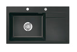 SYSTEMCERAM Einbauspüle Stema 86 SL Be. li. Nigra 87 inkl. Handbetätigung, für 60 cm Schrankbreite, Einbauspüle Auflage Becken links 50110187