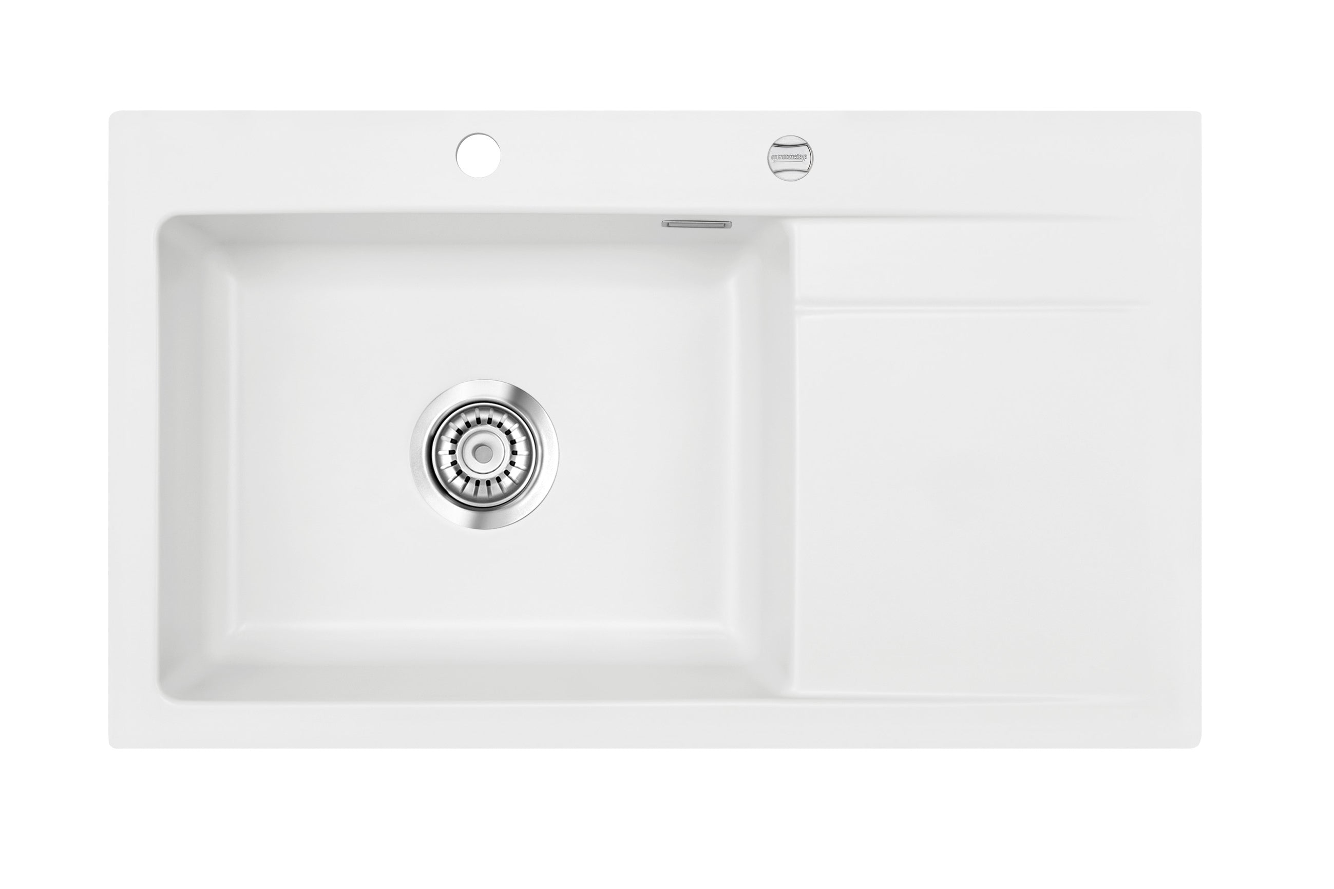 SYSTEMCERAM Einbauspüle Stema 86 SL/F Be. Li. Polar 13 inkl. Excenterbetätigung, für 60 cm Schrankbreite, Spüle zum flächenbündigen Einbau, inkl. 4 x Eckradien R 10 Auflage Becken links 55110213