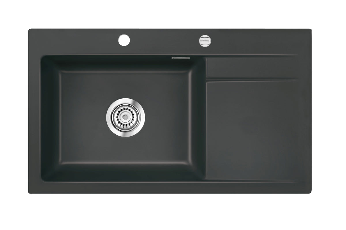 SYSTEMCERAM Einbauspüle Stema 86 SL Be. li. Schiefer 85 inkl. Handbetätigung, für 60 cm Schrankbreite, Einbauspüle Auflage Becken links 50110185