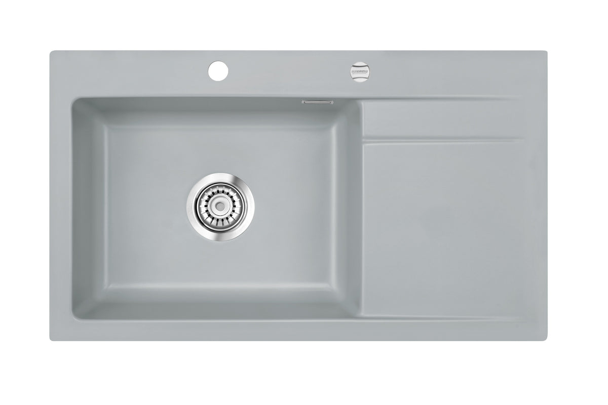 SYSTEMCERAM Einbauspüle Stema 86 SL Be. li. Titan 78 inkl. Excenterbetätigung, für 60 cm Schrankbreite, Einbauspüle Auflage Becken links 50110278