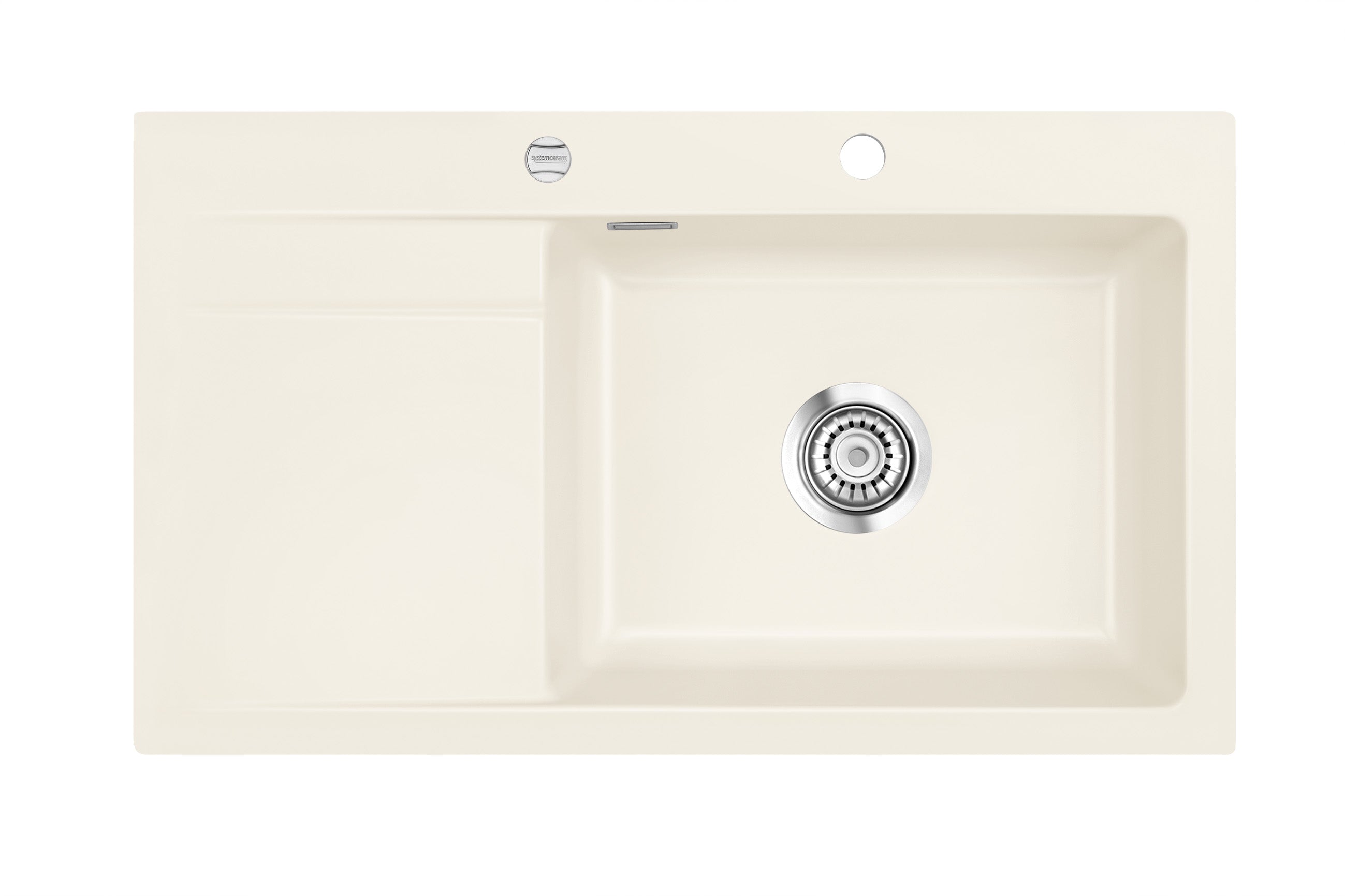 SYSTEMCERAM Einbauspüle Stema 86 SL/F Be. Re. Jasmin 19 inkl. Excenterbetätigung, für 60 cm Schrankbreite, Spüle zum flächenbündigen Einbau, inkl. 4 x Eckradien R 10 Auflage Becken rechts 55100219