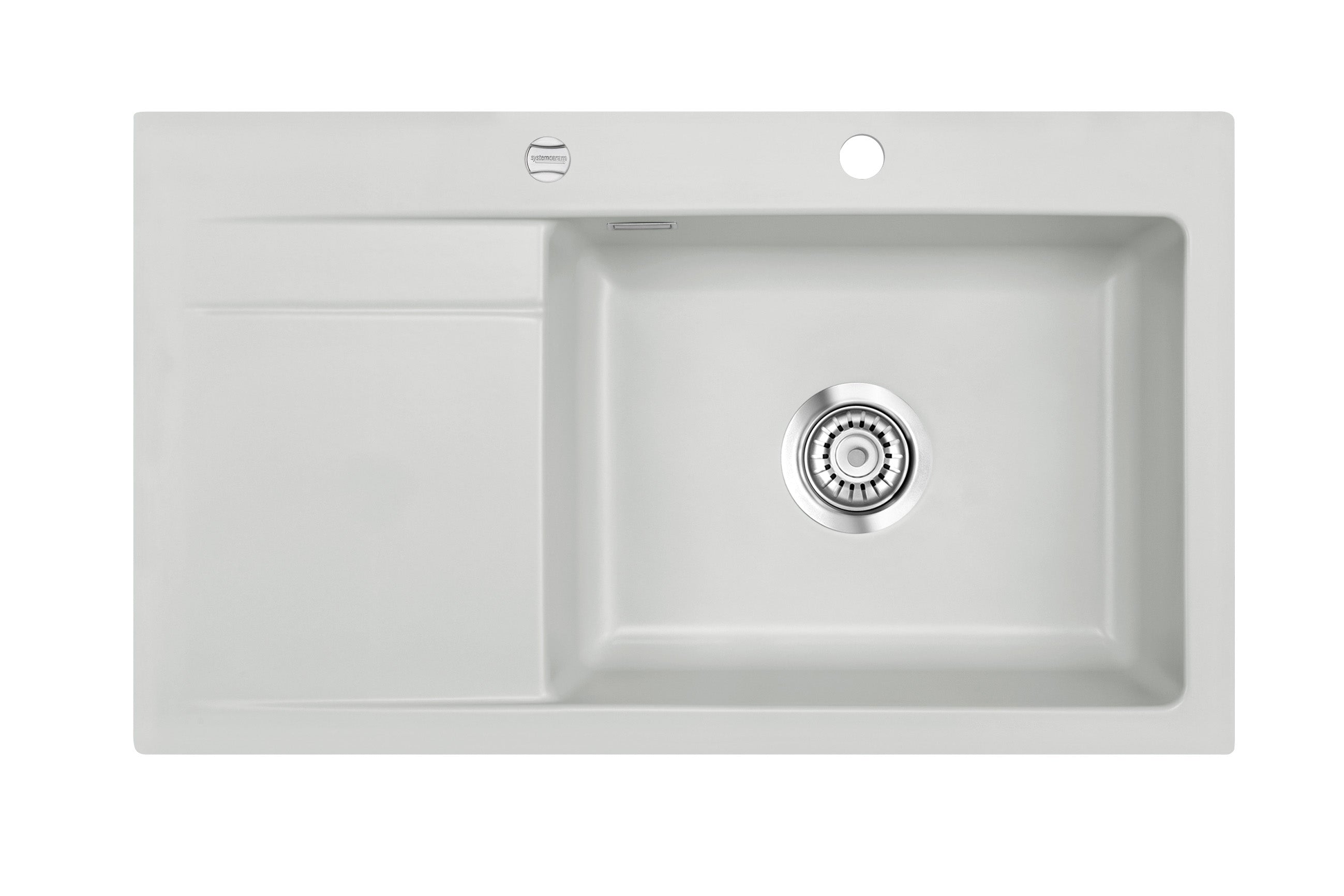 SYSTEMCERAM Einbauspüle Stema 86 SL Be. re. Alu 76 inkl. Handbetätigung, für 60 cm Schrankbreite, Einbauspüle Auflage Becken rechts 50100176