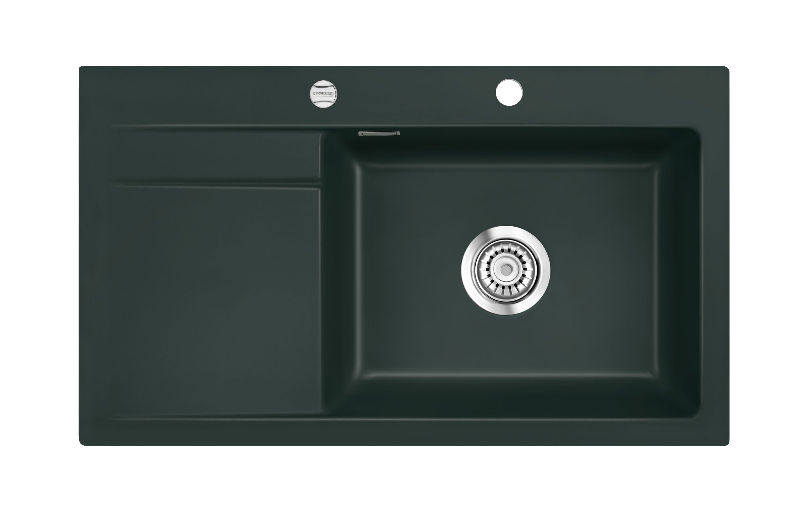 SYSTEMCERAM Einbauspüle Stema 86 SL Be. re. Eibe 56 inkl. Handbetätigung, für 60 cm Schrankbreite, Einbauspüle Auflage Becken rechts 50100156