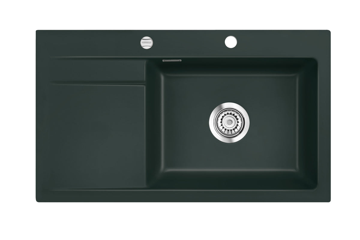 SYSTEMCERAM Einbauspüle Stema 86 SL Be. re. Eibe 56 inkl. Handbetätigung, für 60 cm Schrankbreite, Einbauspüle Auflage Becken rechts 50100156