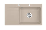 SYSTEMCERAM Einbauspüle Stema 86 SL/F Be. Re. Fango 23 inkl. Excenterbetätigung, für 60 cm Schrankbreite, Spüle zum flächenbündigen Einbau, inkl. 4 x Eckradien R 10 Auflage Becken rechts 55100223