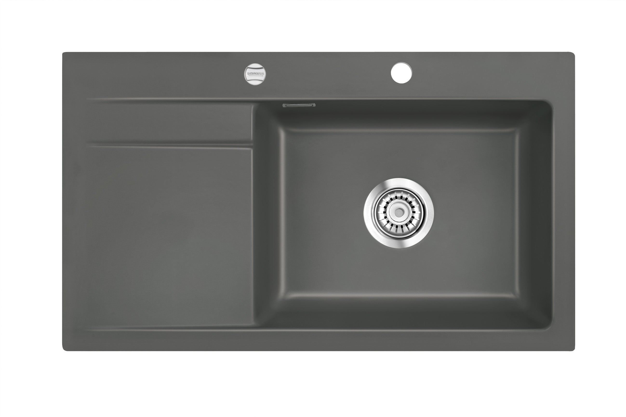 SYSTEMCERAM Einbauspüle Stema 86 SL Be. re. Lava 80 inkl. Excenterbetätigung, für 60 cm Schrankbreite, Einbauspüle Auflage Becken rechts 50100280