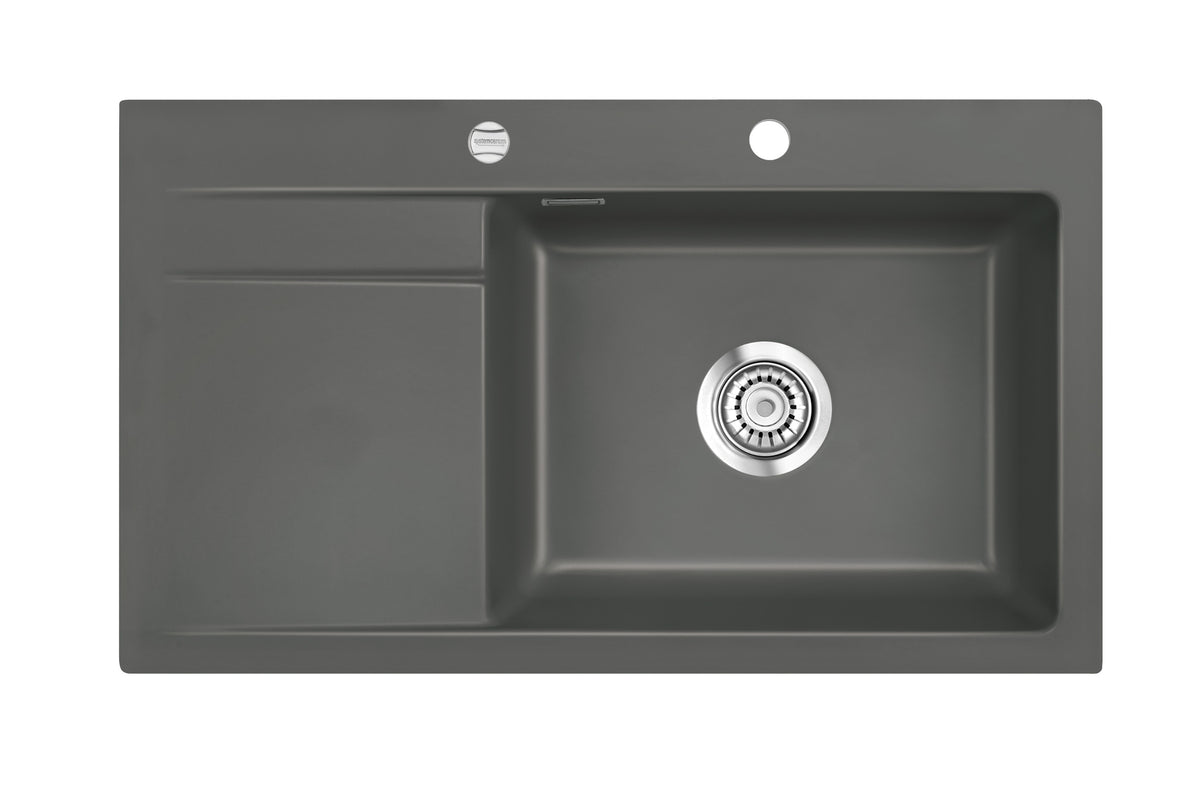 SYSTEMCERAM Einbauspüle Stema 86 SL Be. re. Lava 80 inkl. Excenterbetätigung, für 60 cm Schrankbreite, Einbauspüle Auflage Becken rechts 50100280