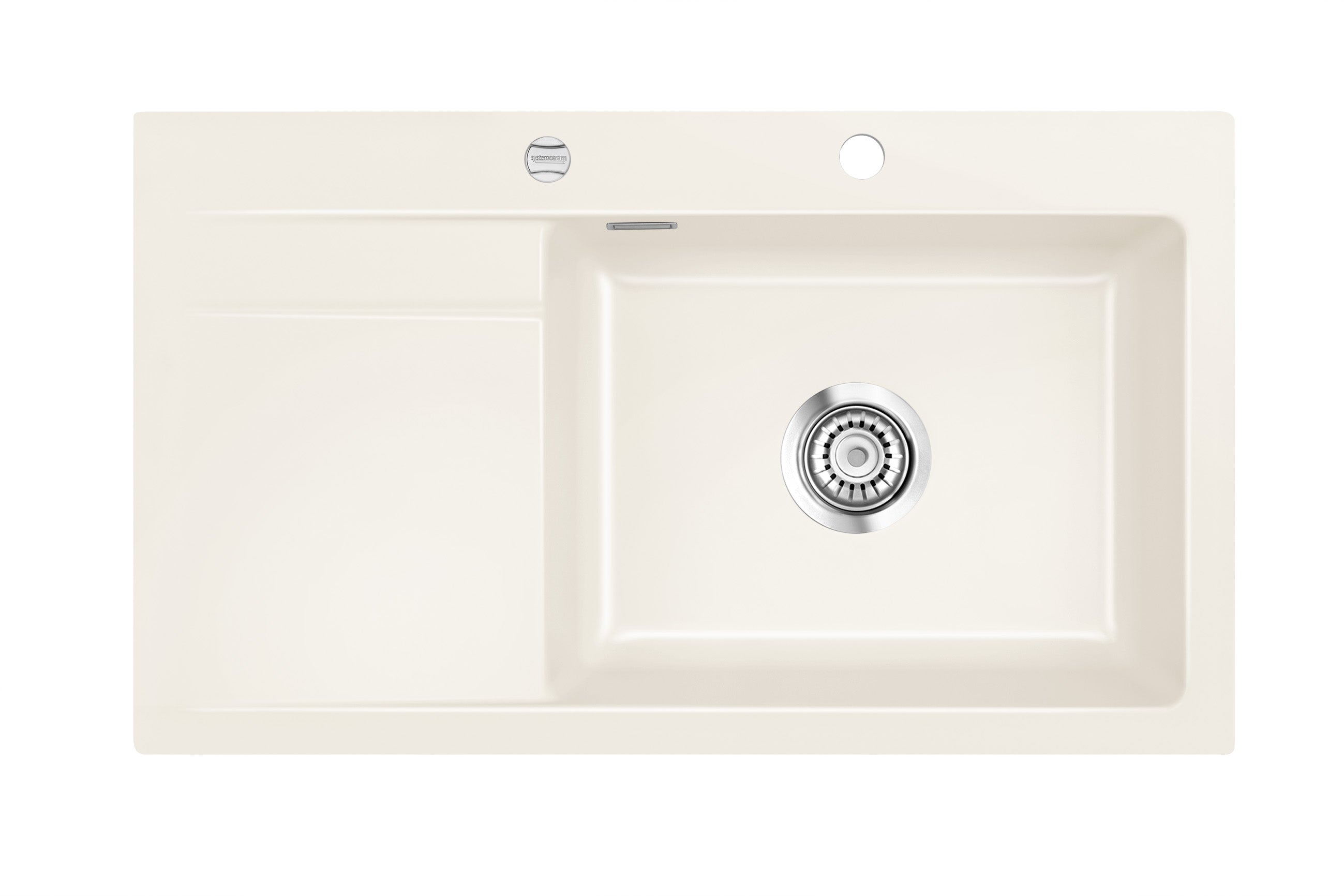 SYSTEMCERAM Einbauspüle Stema 86 SL/F Be. Re. Magnolie 10 inkl. Handbetätigung, für 60 cm Schrankbreite, Spüle zum flächenbündigen Einbau, inkl. 4 x Eckradien R 10 Auflage Becken rechts 55100110