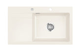 SYSTEMCERAM Einbauspüle Stema 86 SL/F Be. Re. Magnolie 10 inkl. Handbetätigung, für 60 cm Schrankbreite, Spüle zum flächenbündigen Einbau, inkl. 4 x Eckradien R 10 Auflage Becken rechts 55100110