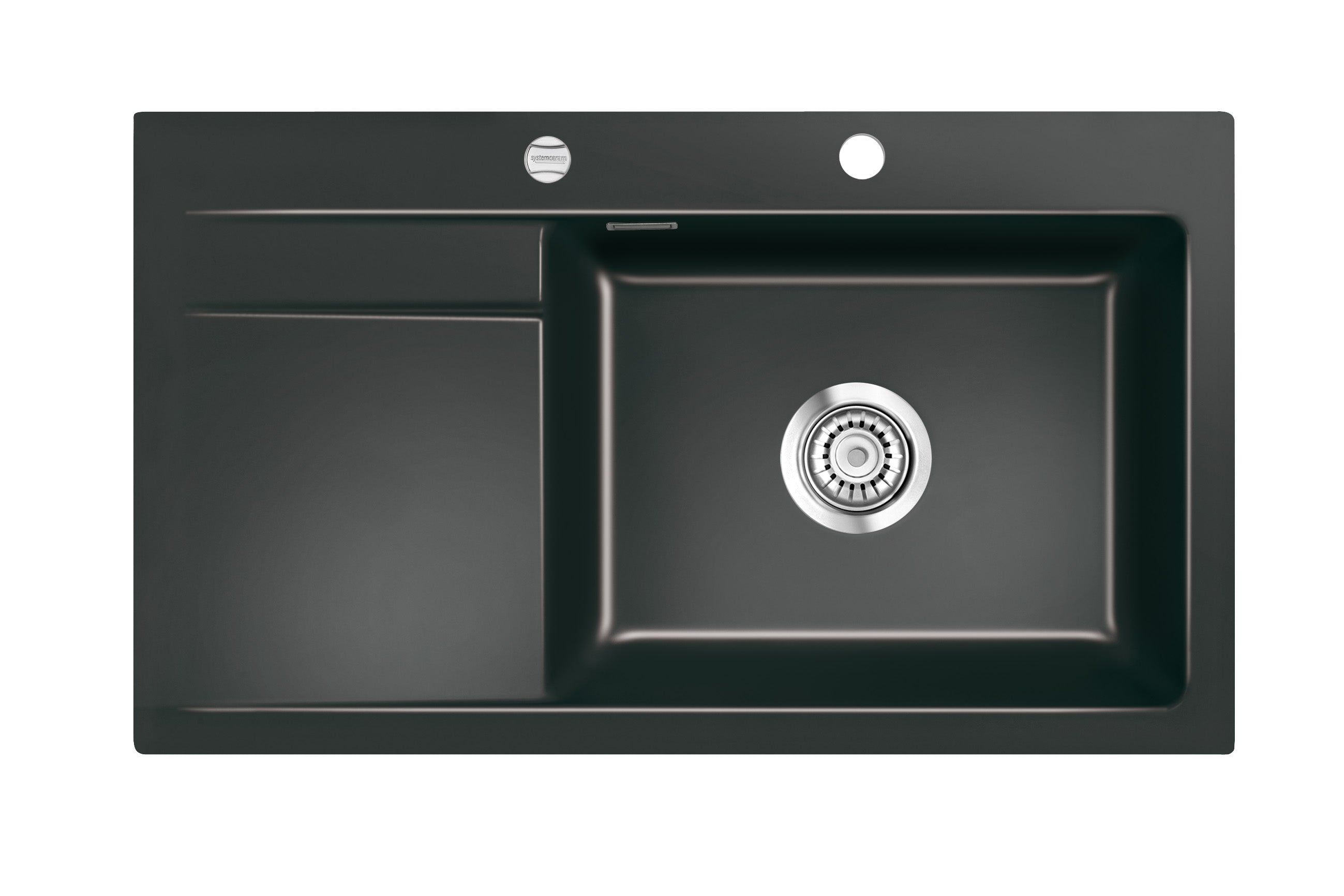 SYSTEMCERAM Einbauspüle Stema 86 SL Be. re. Nero 68 inkl. Handbetätigung, für 60 cm Schrankbreite, Einbauspüle Auflage Becken rechts 50100168
