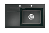 SYSTEMCERAM Einbauspüle Stema 86 SL Be. re. Nero 68 inkl. Handbetätigung, für 60 cm Schrankbreite, Einbauspüle Auflage Becken rechts 50100168