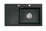 SYSTEMCERAM Einbauspüle Stema 86 SL/F Be. Re. Nigra 87 inkl. Excenterbetätigung, für 60 cm Schrankbreite, Spüle zum flächenbündigen Einbau, inkl. 4 x Eckradien R 10 Auflage Becken rechts 55100287