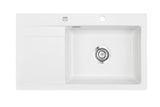 SYSTEMCERAM Einbauspüle Stema 86 SL/F Be. Re. Polar 13 inkl. Excenterbetätigung, für 60 cm Schrankbreite, Spüle zum flächenbündigen Einbau, inkl. 4 x Eckradien R 10 Auflage Becken rechts 55100213