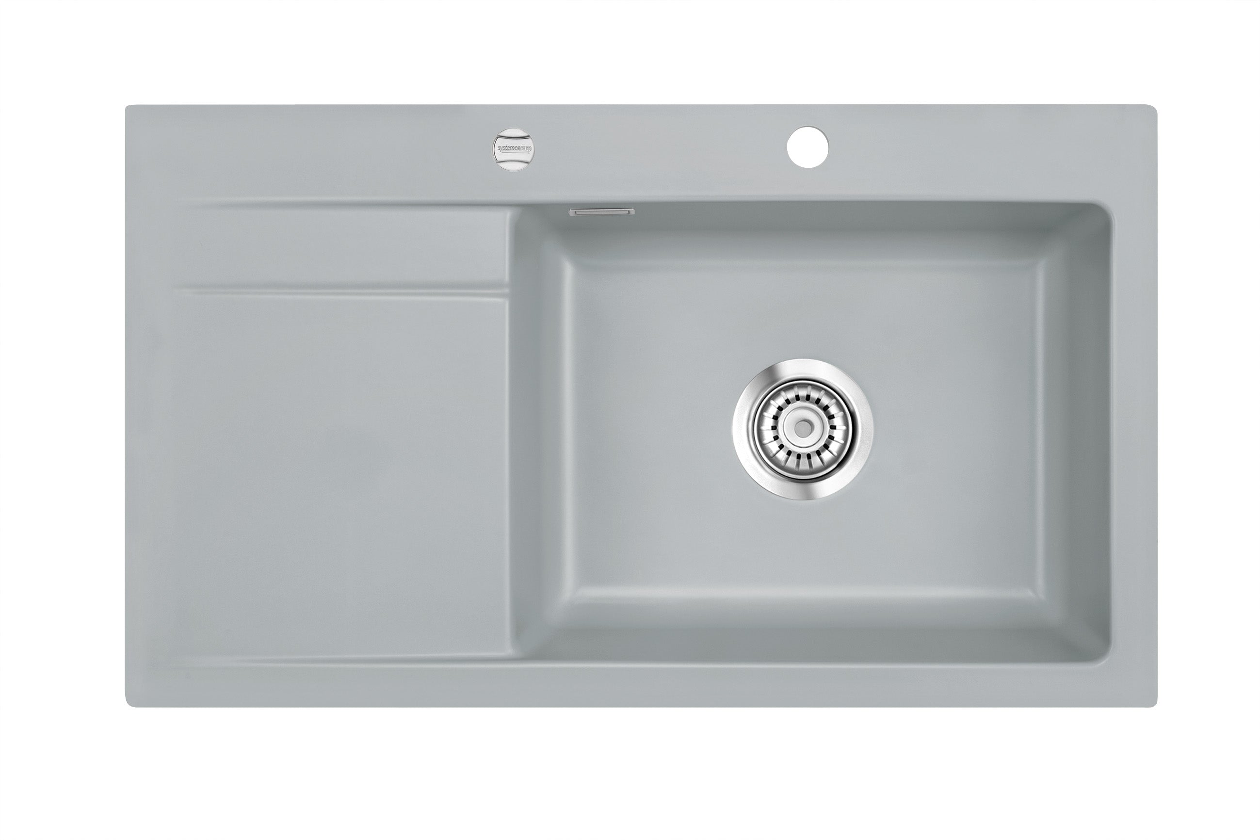 SYSTEMCERAM Einbauspüle Stema 86 SL Be. re. Titan 78 inkl. Handbetätigung, für 60 cm Schrankbreite, Einbauspüle Auflage Becken rechts 50100178