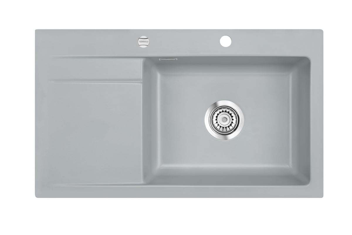 SYSTEMCERAM Einbauspüle Stema 86 SL Be. re. Titan 78 inkl. Handbetätigung, für 60 cm Schrankbreite, Einbauspüle Auflage Becken rechts 50100178