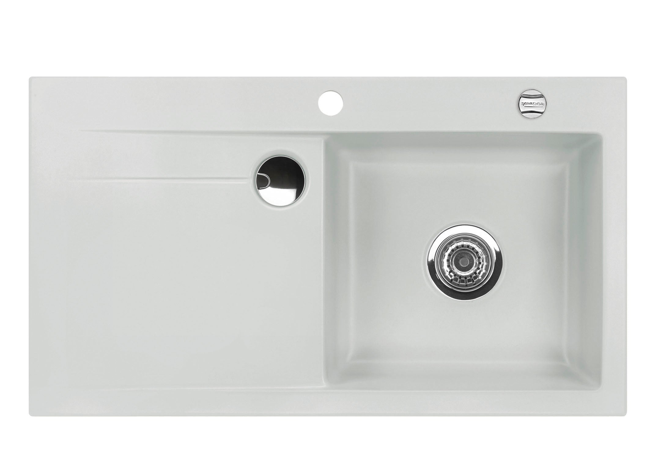 SYSTEMCERAM Einbauspüle Stema 90 Be. Re. Alu 76 inkl. Handbetätigung, für 60 cm Schrankbreite, Einbauspüle mit Sinktop Resteausguss Auflage Becken rechts 50520176