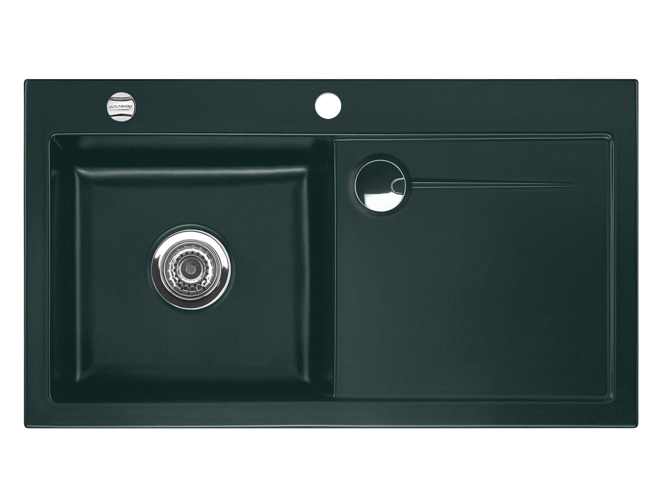 SYSTEMCERAM Einbauspüle Stema 90 Be. Li. Eibe 56 inkl. Handbetätigung, für 60 cm Schrankbreite, Einbauspüle mit Sinktop Resteausguss Auflage Becken links 50530156