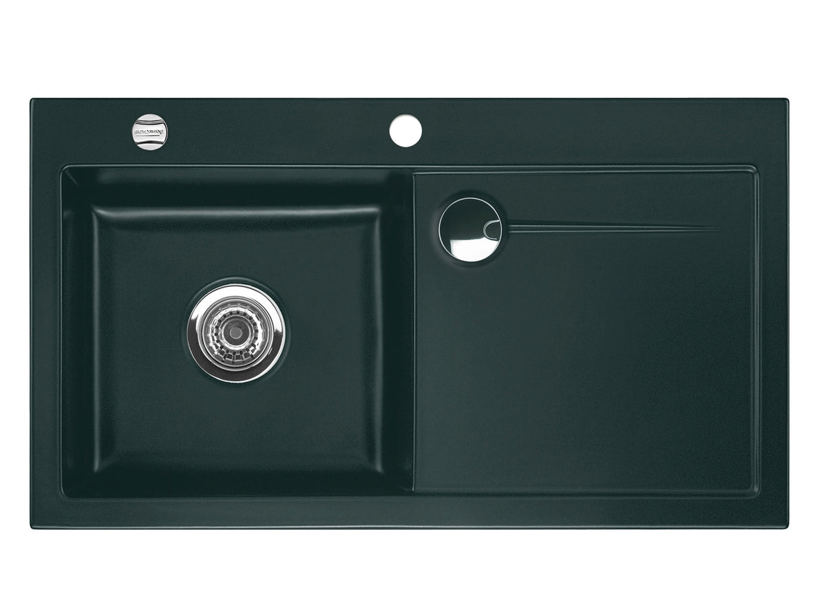 SYSTEMCERAM Einbauspüle Stema 90 Be. Li. Eibe 56 inkl. Handbetätigung, für 60 cm Schrankbreite, Einbauspüle mit Sinktop Resteausguss Auflage Becken links 50530156