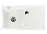 SYSTEMCERAM Einbauspüle Stema 90 F Be. Li. Grönland 12 inkl. Excenterbetätigung, für 60 cm Schrankbreite, Spüle zum flächenbündigen Einbau mit Sinktop Resteausguss, inkl. 4 x Eckradien R 10 Auflage Becken links 55530212
