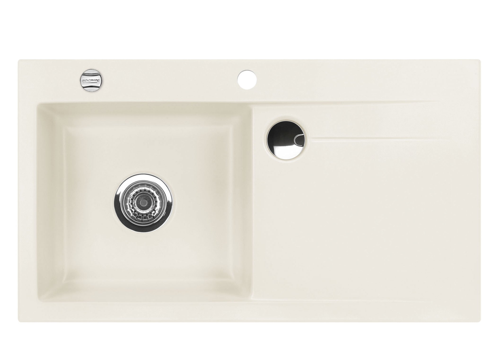 SYSTEMCERAM Einbauspüle Stema 90 F Be. Li. Jasmin 19 inkl. Handbetätigung, für 60 cm Schrankbreite, Spüle zum flächenbündigen Einbau mit Sinktop Resteausguss, inkl. 4 x Eckradien R 10 Auflage Becken links 55530119