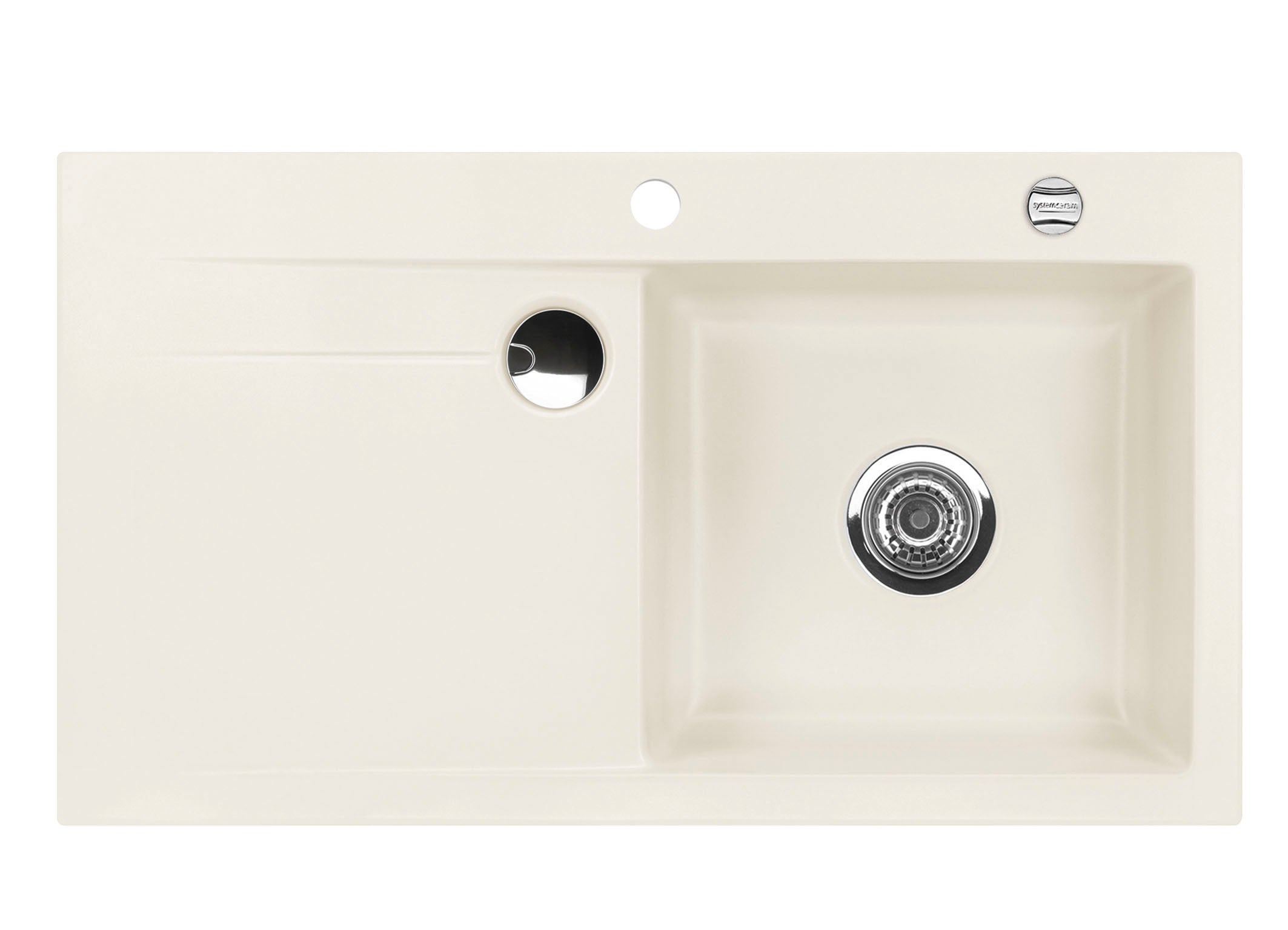 SYSTEMCERAM Einbauspüle Stema 90 Be. Re. Jasmin 19 inkl. Handbetätigung, für 60 cm Schrankbreite, Einbauspüle mit Sinktop Resteausguss Auflage Becken rechts 50520119