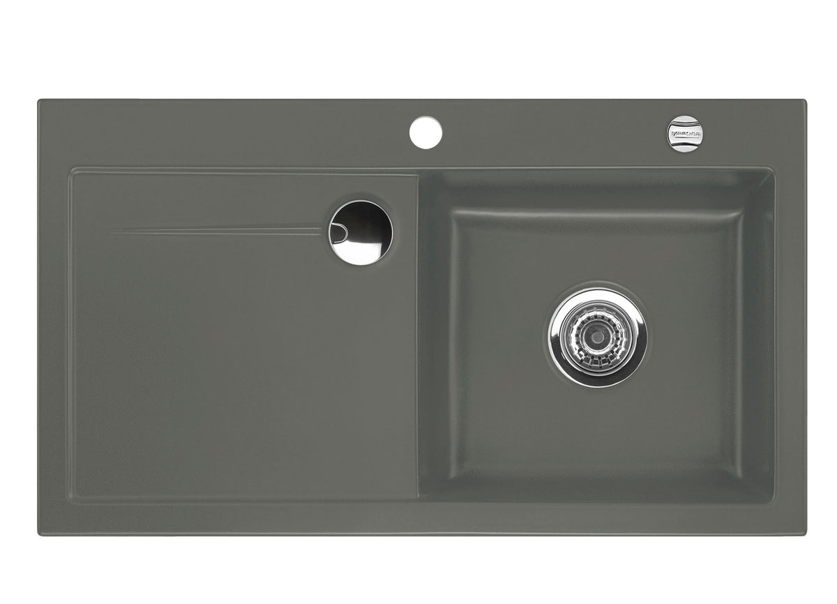 SYSTEMCERAM Einbauspüle Stema 90 Be. Re. Lava 80 inkl. Excenterbetätigung, für 60 cm Schrankbreite, Einbauspüle mit Sinktop Resteausguss Auflage Becken rechts 50520280