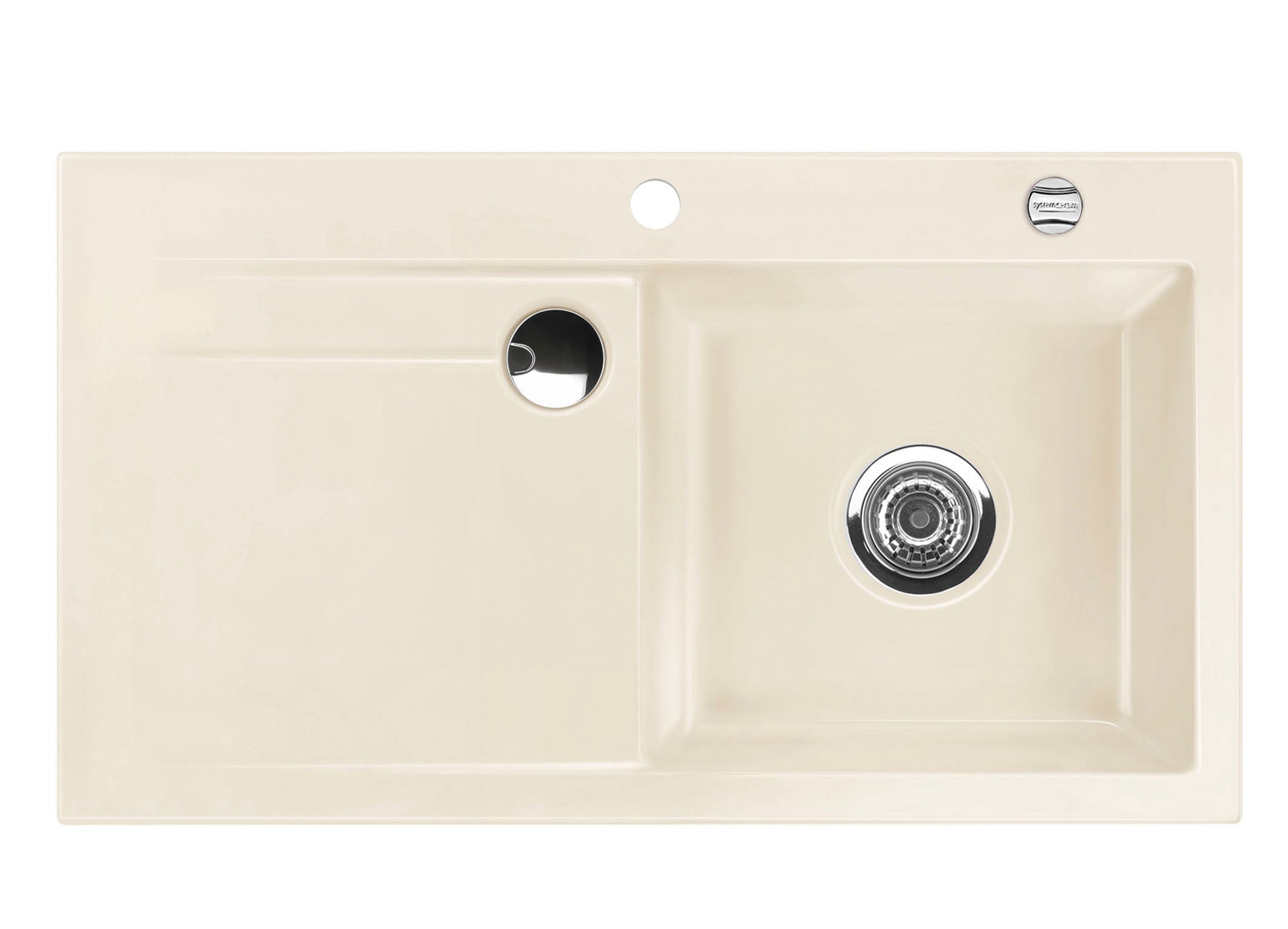 SYSTEMCERAM Einbauspüle Stema 90 Be. Re. Magnolie 10 inkl. Handbetätigung, für 60 cm Schrankbreite, Einbauspüle mit Sinktop Resteausguss Auflage Becken rechts 50520110