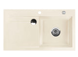 SYSTEMCERAM Einbauspüle Stema 90 Be. Re. Magnolie 10 inkl. Handbetätigung, für 60 cm Schrankbreite, Einbauspüle mit Sinktop Resteausguss Auflage Becken rechts 50520110