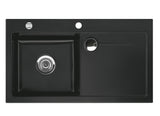 SYSTEMCERAM Einbauspüle Stema 90 F Be. Li. Nigra 87 inkl. Handbetätigung, für 60 cm Schrankbreite, Spüle zum flächenbündigen Einbau mit Sinktop Resteausguss, inkl. 4 x Eckradien R 10 Auflage Becken links 55530187