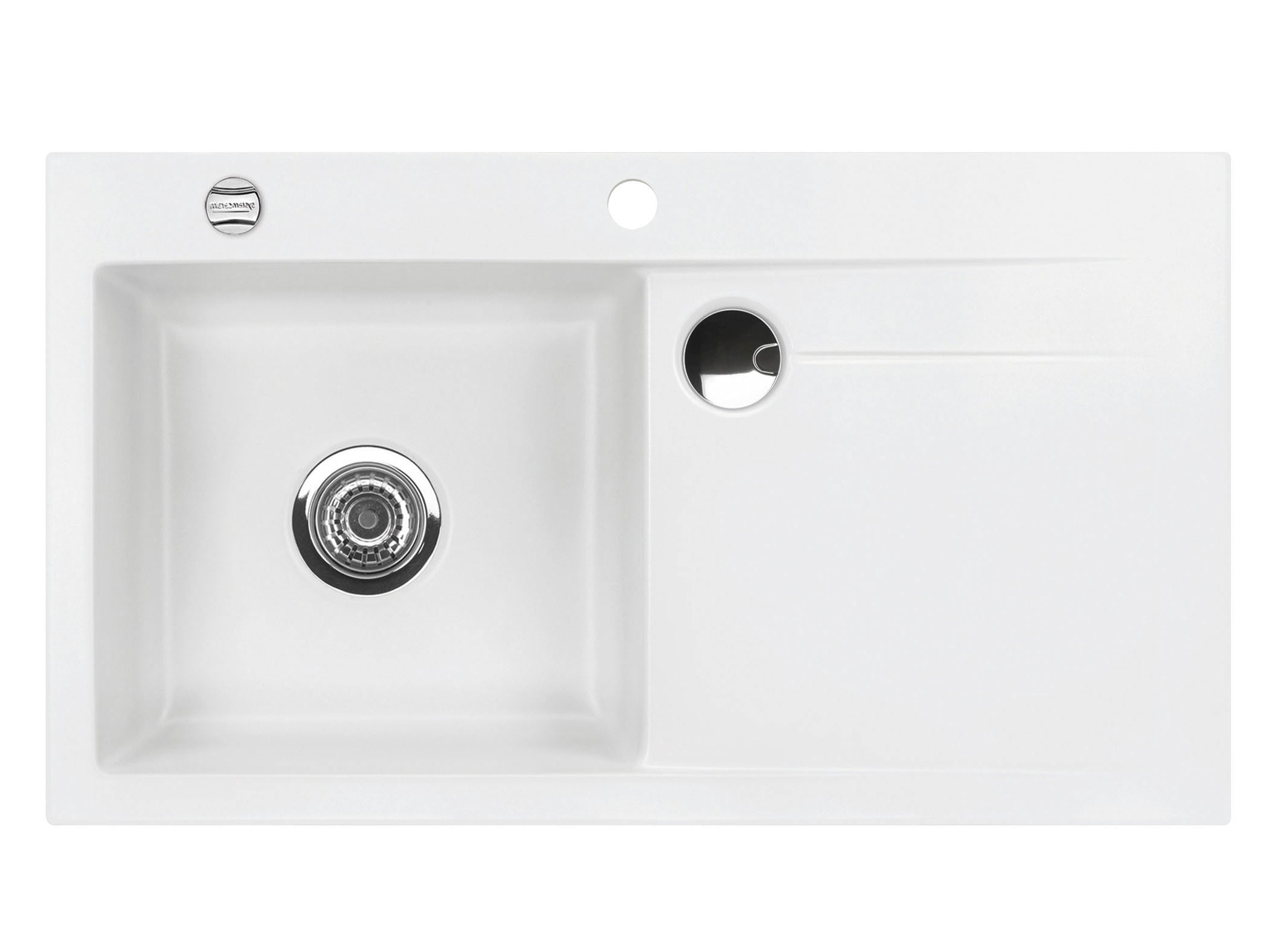 SYSTEMCERAM Einbauspüle Stema 90 Be. Li. Polar 13 inkl. Handbetätigung, für 60 cm Schrankbreite, Einbauspüle mit Sinktop Resteausguss Auflage Becken links 50530113