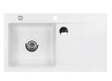 SYSTEMCERAM Einbauspüle Stema 90 Be. Li. Polar 13 inkl. Handbetätigung, für 60 cm Schrankbreite, Einbauspüle mit Sinktop Resteausguss Auflage Becken links 50530113