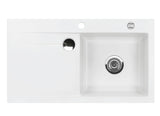 SYSTEMCERAM Einbauspüle Stema 90 F Be. Re. Polar 13 inkl. Excenterbetätigung, für 60 cm Schrankbreite, Spüle zum flächenbündigen Einbau mit Sinktop Resteausguss, inkl. 4 x Eckradien R 10 Auflage Becken rechts 55520213