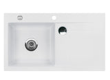 SYSTEMCERAM Einbauspüle Stema 90 Be. Li. Satin 20 inkl. Handbetätigung, für 60 cm Schrankbreite, Einbauspüle mit Sinktop Resteausguss Auflage Becken links 50530120