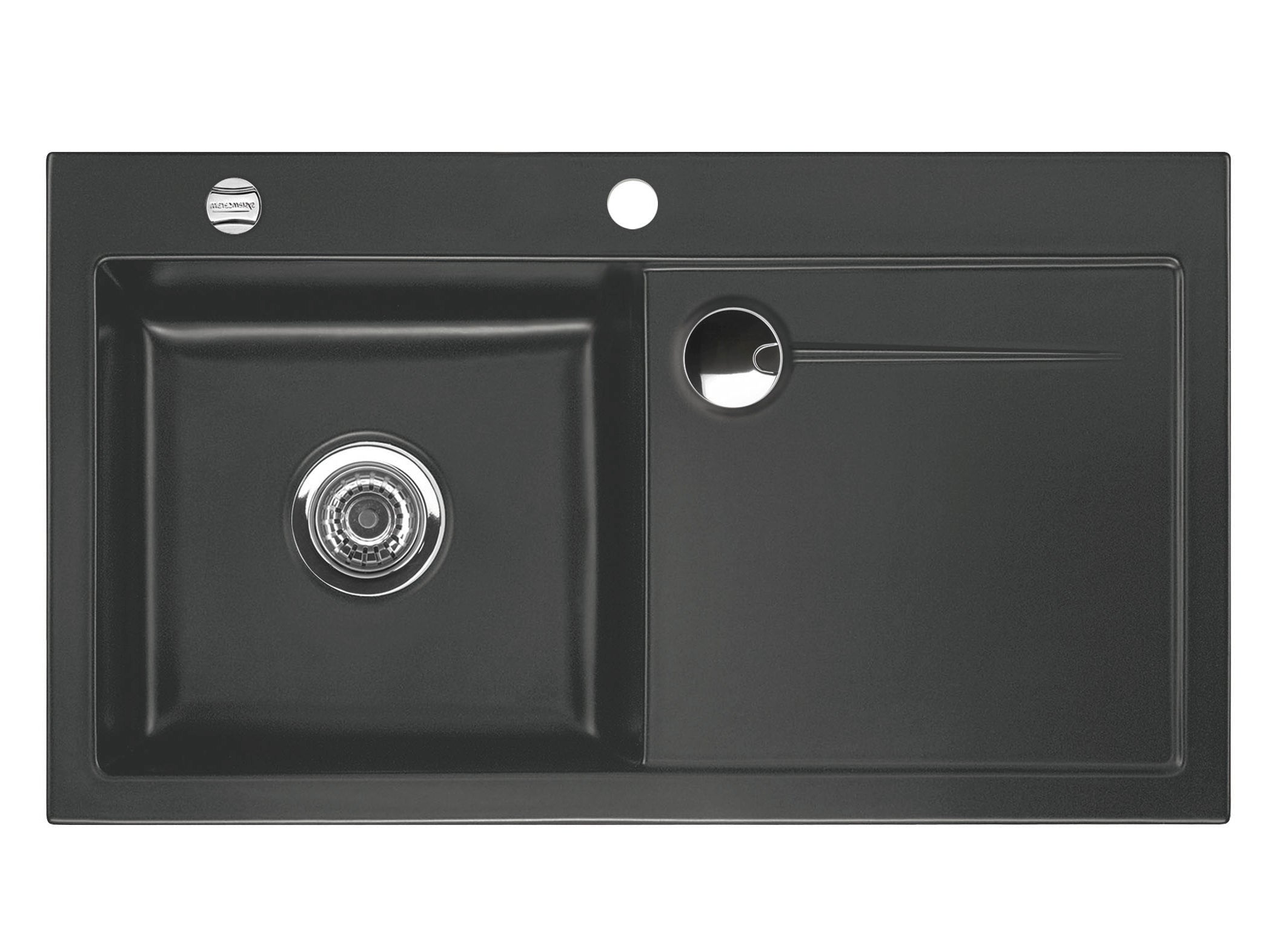 SYSTEMCERAM Einbauspüle Stema 90 Be. Li. Schiefer 85 inkl. Excenterbetätigung, für 60 cm Schrankbreite, Einbauspüle mit Sinktop Resteausguss Auflage Becken links 50530285