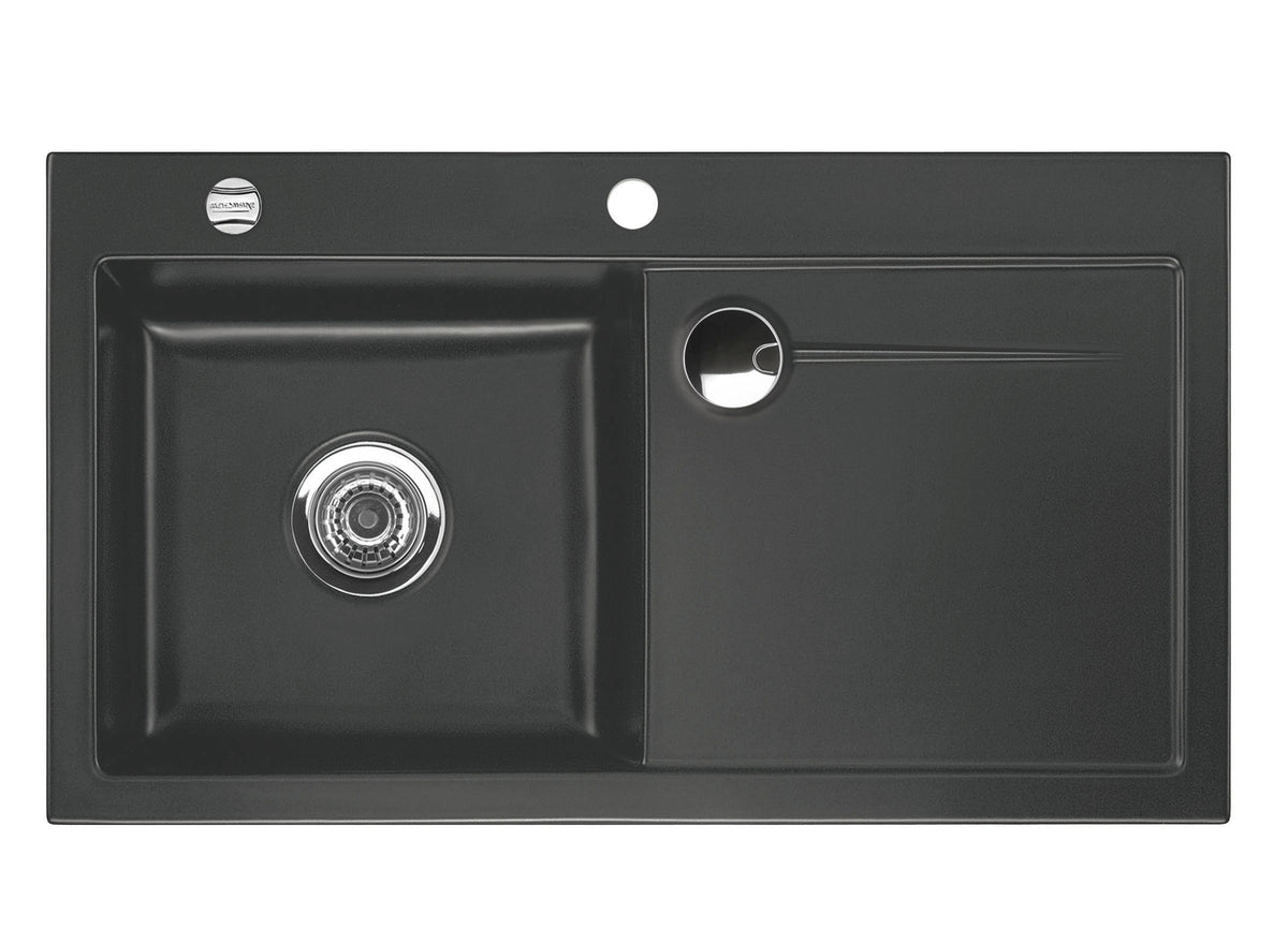 SYSTEMCERAM Einbauspüle Stema 90 Be. Li. Schiefer 85 inkl. Excenterbetätigung, für 60 cm Schrankbreite, Einbauspüle mit Sinktop Resteausguss Auflage Becken links 50530285
