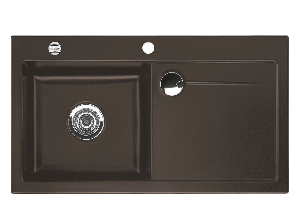 SYSTEMCERAM Einbauspüle Stema 90 Be. Li. Siena 65 inkl. Handbetätigung, für 60 cm Schrankbreite, Einbauspüle mit Sinktop Resteausguss Auflage Becken links 50530165