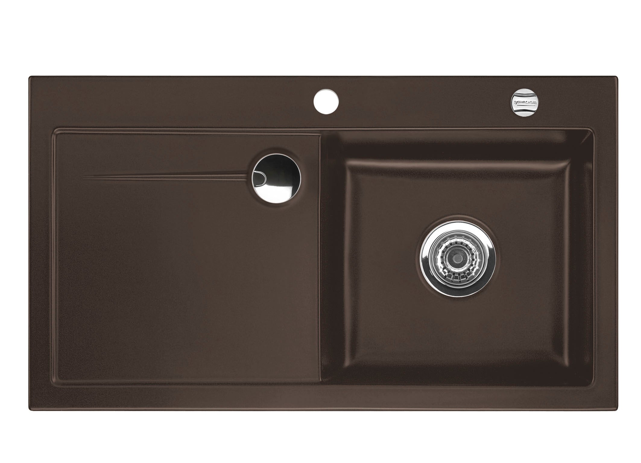 SYSTEMCERAM Einbauspüle Stema 90 F Be. Re. Siena 65 inkl. Handbetätigung, für 60 cm Schrankbreite, Spüle zum flächenbündigen Einbau mit Sinktop Resteausguss, inkl. 4 x Eckradien R 10 Auflage Becken rechts 55520165