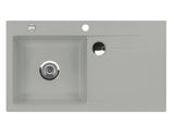 SYSTEMCERAM Einbauspüle Stema 90 F Be. Li. Titan 78 inkl. Handbetätigung, für 60 cm Schrankbreite, Spüle zum flächenbündigen Einbau mit Sinktop Resteausguss, inkl. 4 x Eckradien R 10 Auflage Becken links 55530178