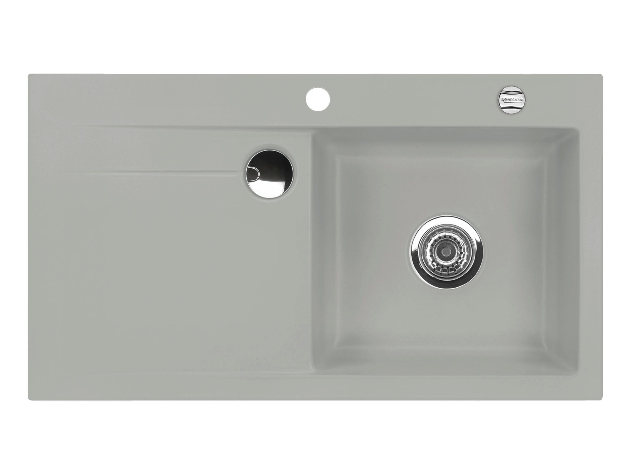SYSTEMCERAM Einbauspüle Stema 90 Be. Re. Titan 78 inkl. Handbetätigung, für 60 cm Schrankbreite, Einbauspüle mit Sinktop Resteausguss Auflage Becken rechts 50520178