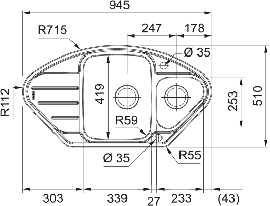 FRANKE Edelstahlspüle SKX 651-95 E Edelstahl Handbedienung 101.0714.951