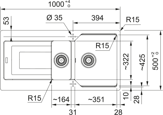 FRANKE Fragranitespüle UBG 651-100 Steingrau Drehknopf  114.0682.533