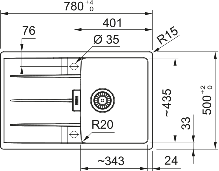 FRANKE Fragranitespüle CNG 611-78 Onyx Drehknopf Edelstahl 114.0681.581