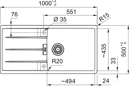FRANKE Fragranitespüle CNG 611-100 Steingrau Drehknopf Edelstahl 114.0682.504