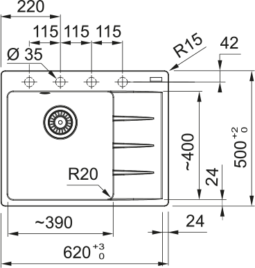 FRANKE Fragranitespüle CNG 611-62 A Steingrau Drehknopf Edelstahl 114.0627.672