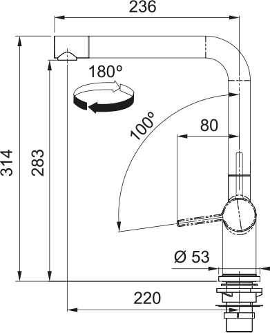 FRANKE Active L Window Schwenkauslauf Chrom Seitenbedienung 115.0653.390