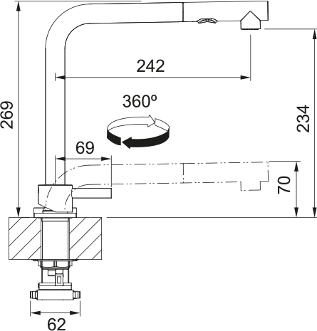 FRANKE Mythos Window Auszugsbrause Vorfenster Seitenbedienung 115.0731.378