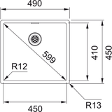 FRANKE Edelstahlbecken BXX 210/110-45 Edelstahl Handbedienung  127.0375.256