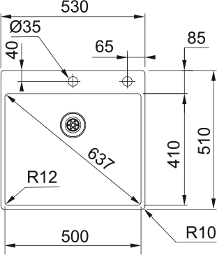FRANKE Edelstahlbecken BXX 210-50 A Edelstahl Druckknopf Edelstahl 127.0375.342