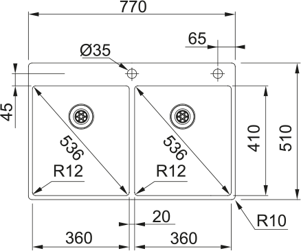 FRANKE Edelstahlbecken BXX220-36-36A  Edelstahl Handbedienung 127.0476.704